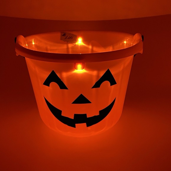 Halloween Bucket Light Up Flash Projection Candy Trick Or Treat Jack O Lantern - Picture 1 of 6